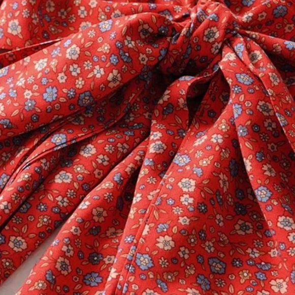 Boho Floral Print Gypsy Crop Top Tied Long Sleeve - Picture 9 of 16